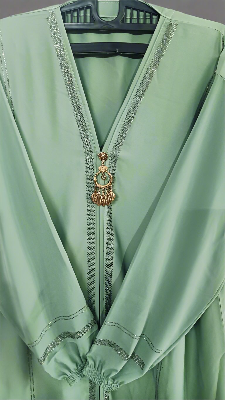 Apple Green V-Neck Stonework Abaya