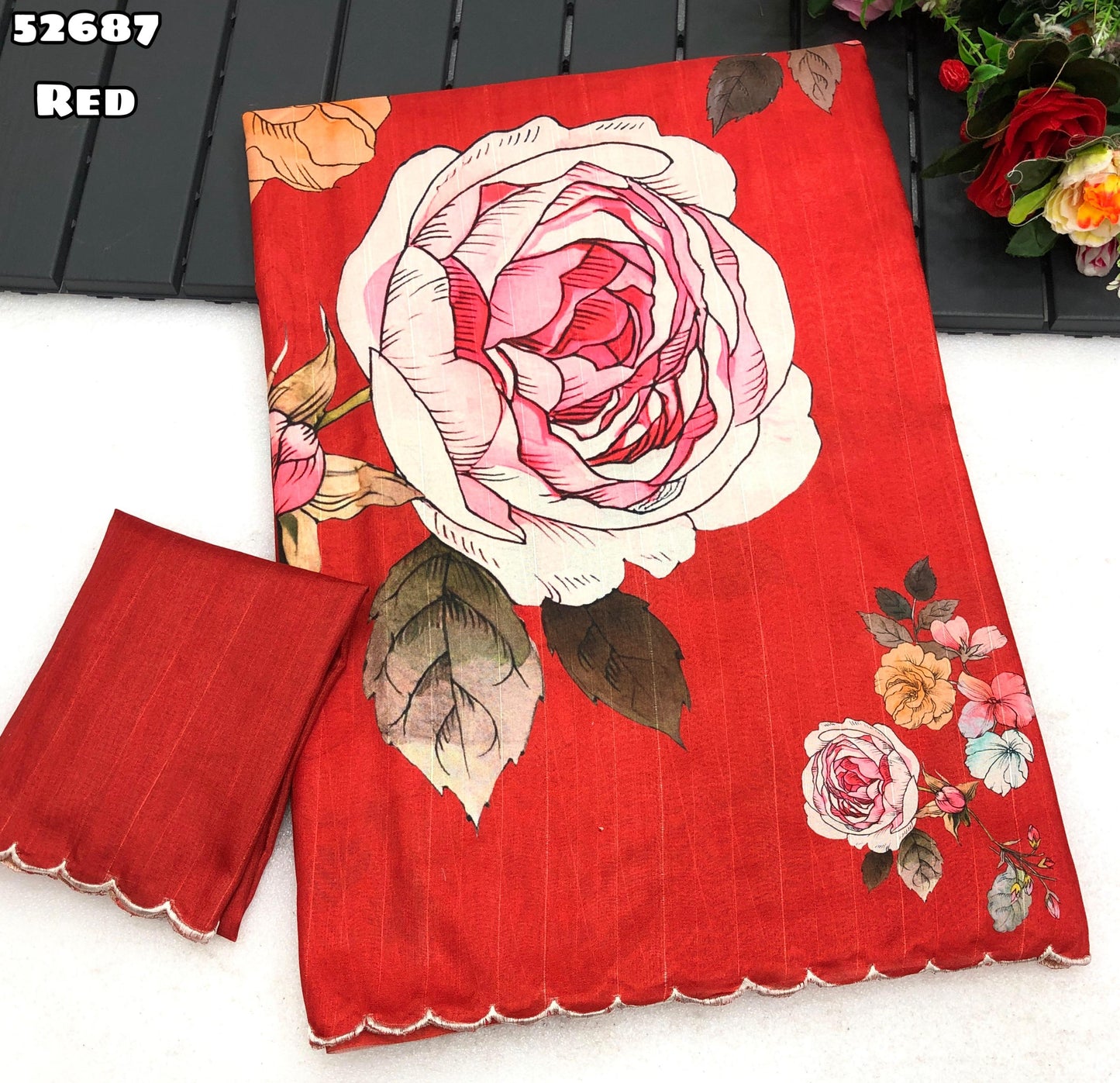 Handloom Tussar Silk Saree Red with Blouse