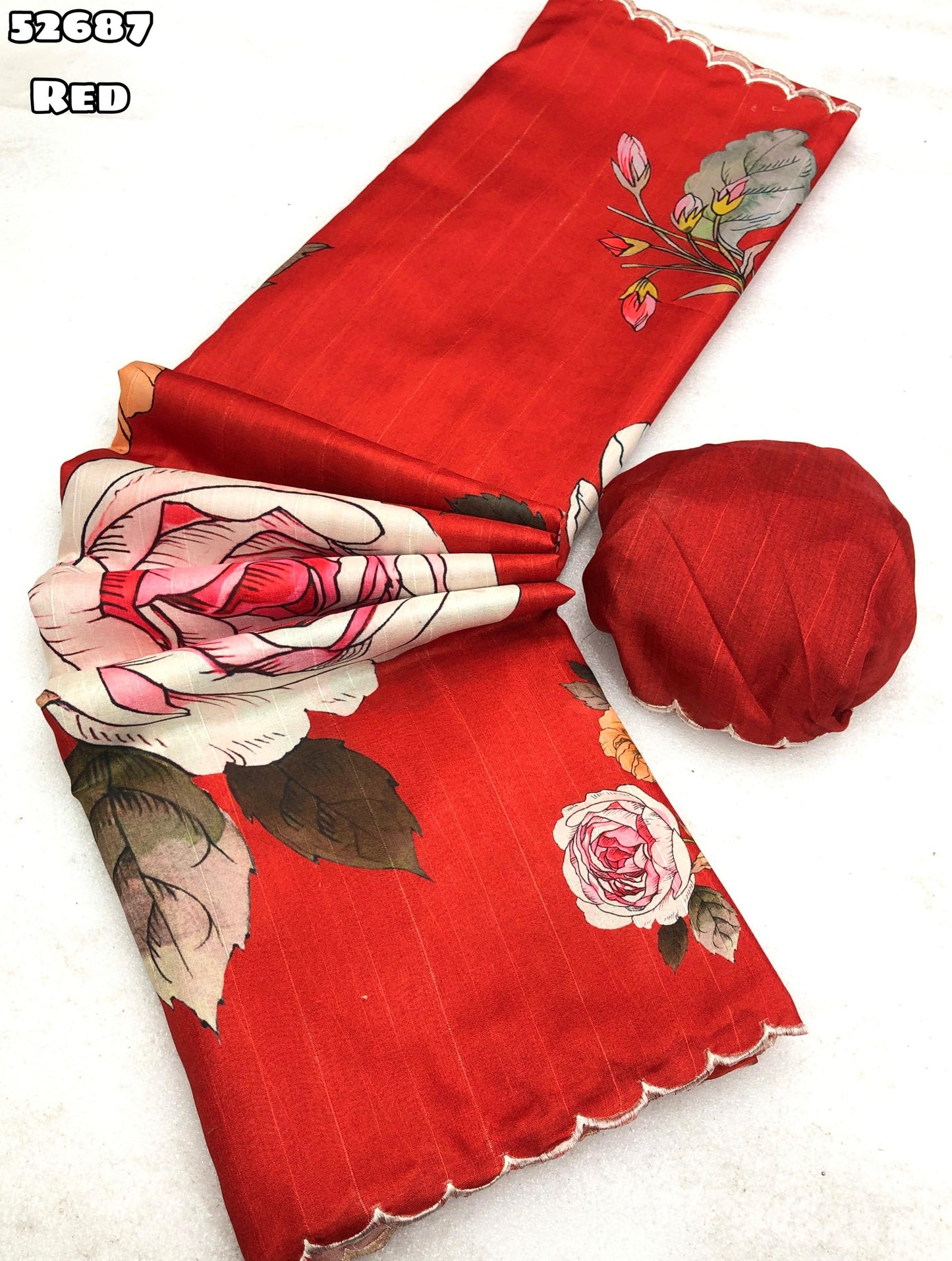 Handloom Tussar Silk Saree Red with Embroidery