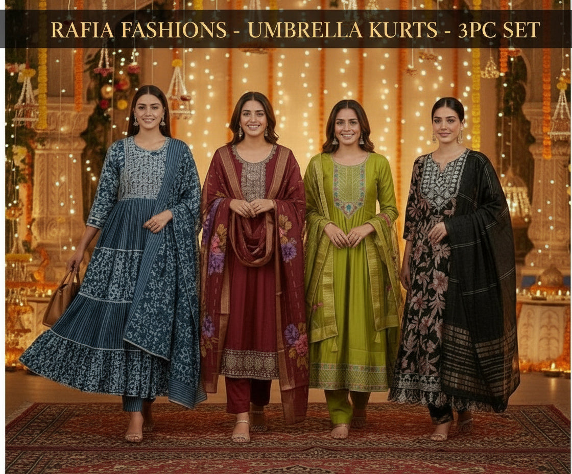 Umbrella Kurti 3Pc Set – Umbrella Cut Top, Pant & Dupatta for Festive and Daily Wear-readymade salwar suits