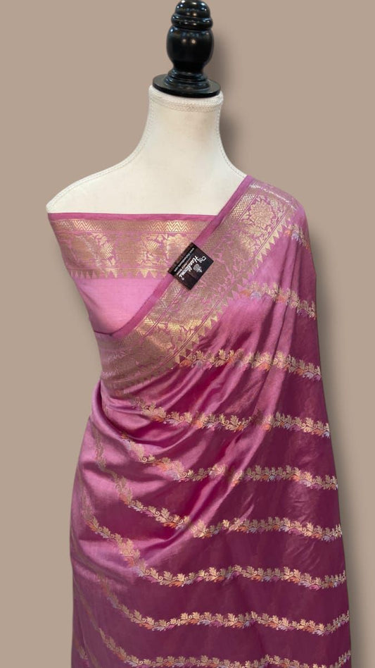 pink Banarasi silk saree with mina laheriya work and rich zari border
