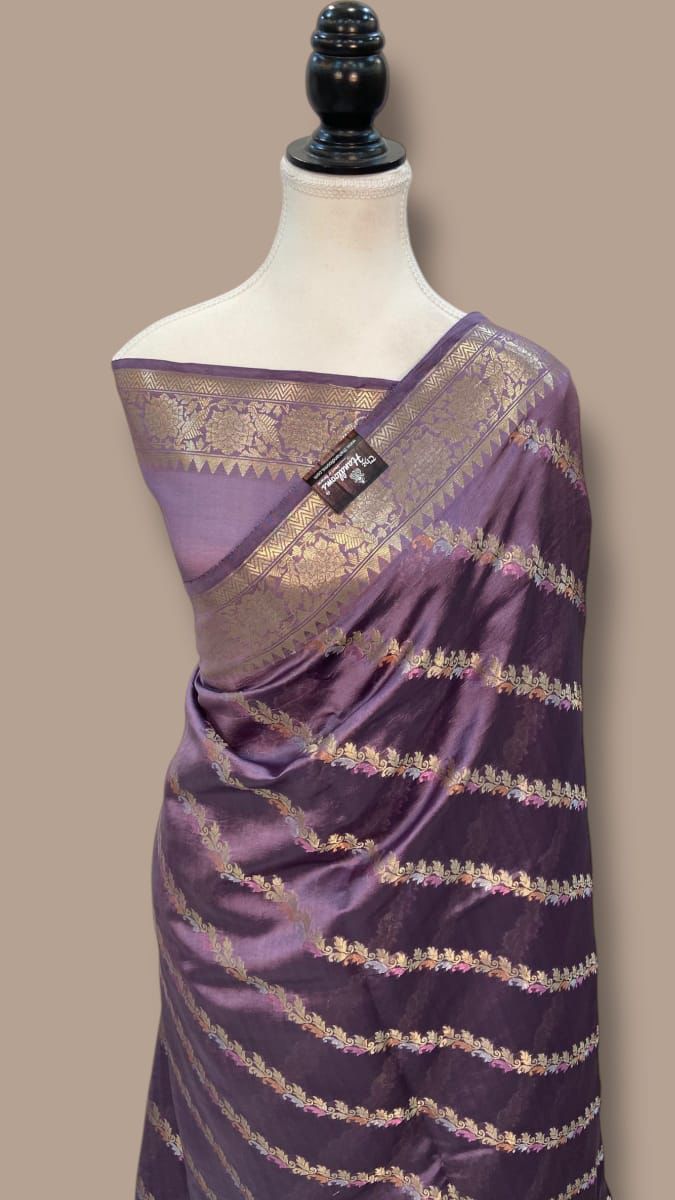 Plum Purple Banarasi Mina Laheriya Saree with rich zari border and jacquard pallu