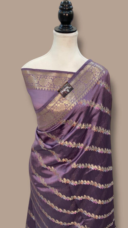Plum Purple Banarasi Mina Laheriya Saree with rich zari border and jacquard pallu