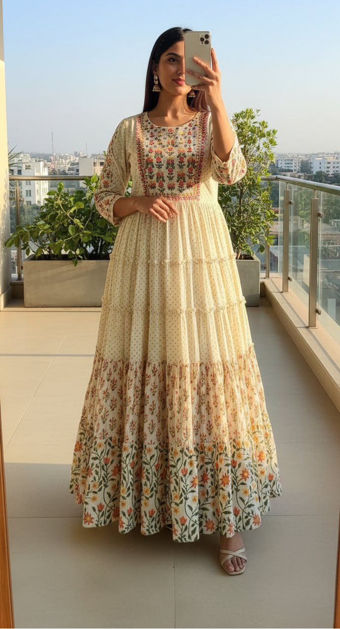 Anarkali umbrella ghera long gown for women – floral design