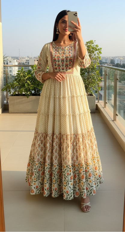 Anarkali umbrella ghera long gown for women – floral design