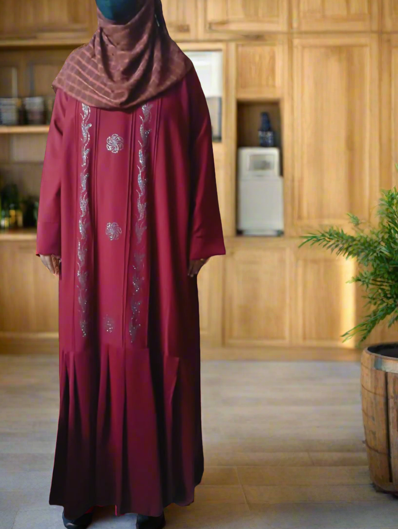 Mahroon Maroon Frill Abaya