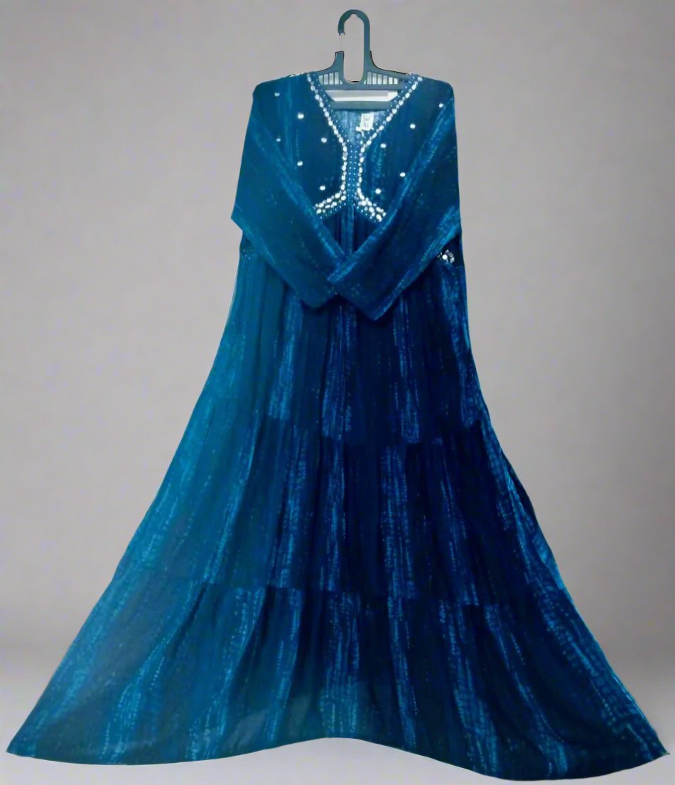 Blue River Anarkali Long Gown - Mirror Work Magic