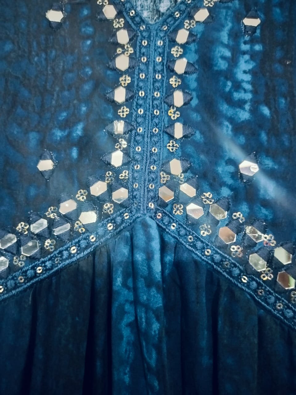 Blue River Anarkali Long Gown - Mirror Work Magic