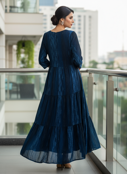 Blue River Anarkali Long Gown - Mirror Work Magic