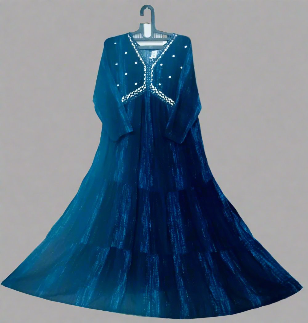 Blue River Anarkali Long Gown - Mirror Work Magic
