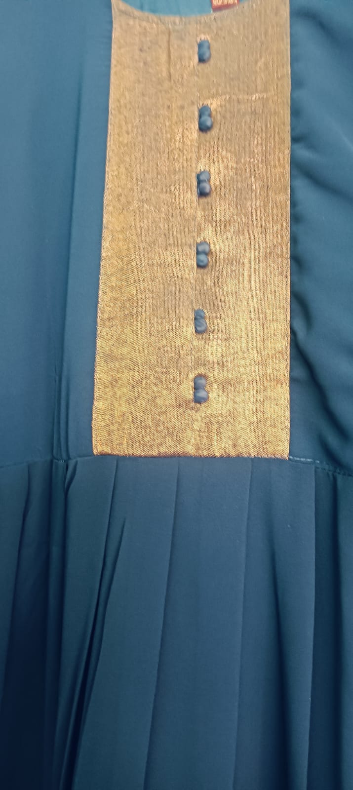 Navy blue Georgette umbrella long gown for women with golden border design