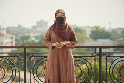 Brown Frill Abaya with Stonework and Frill Hemline