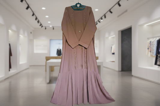 Brown Frill Abaya with Stonework and Frill Hemline