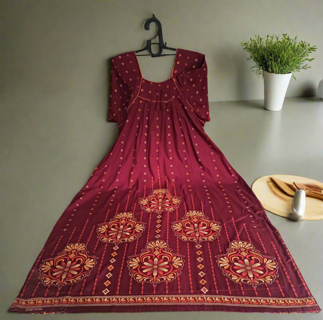 Floral Maroon Nighty