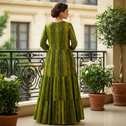 Forest River Anarkali Long Gown - Mirror Work Magic