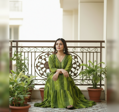 Forest River Anarkali Long Gown - Mirror Work Magic