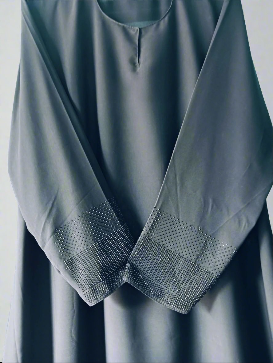 Plain Black Burqa with Stonework Sleeves