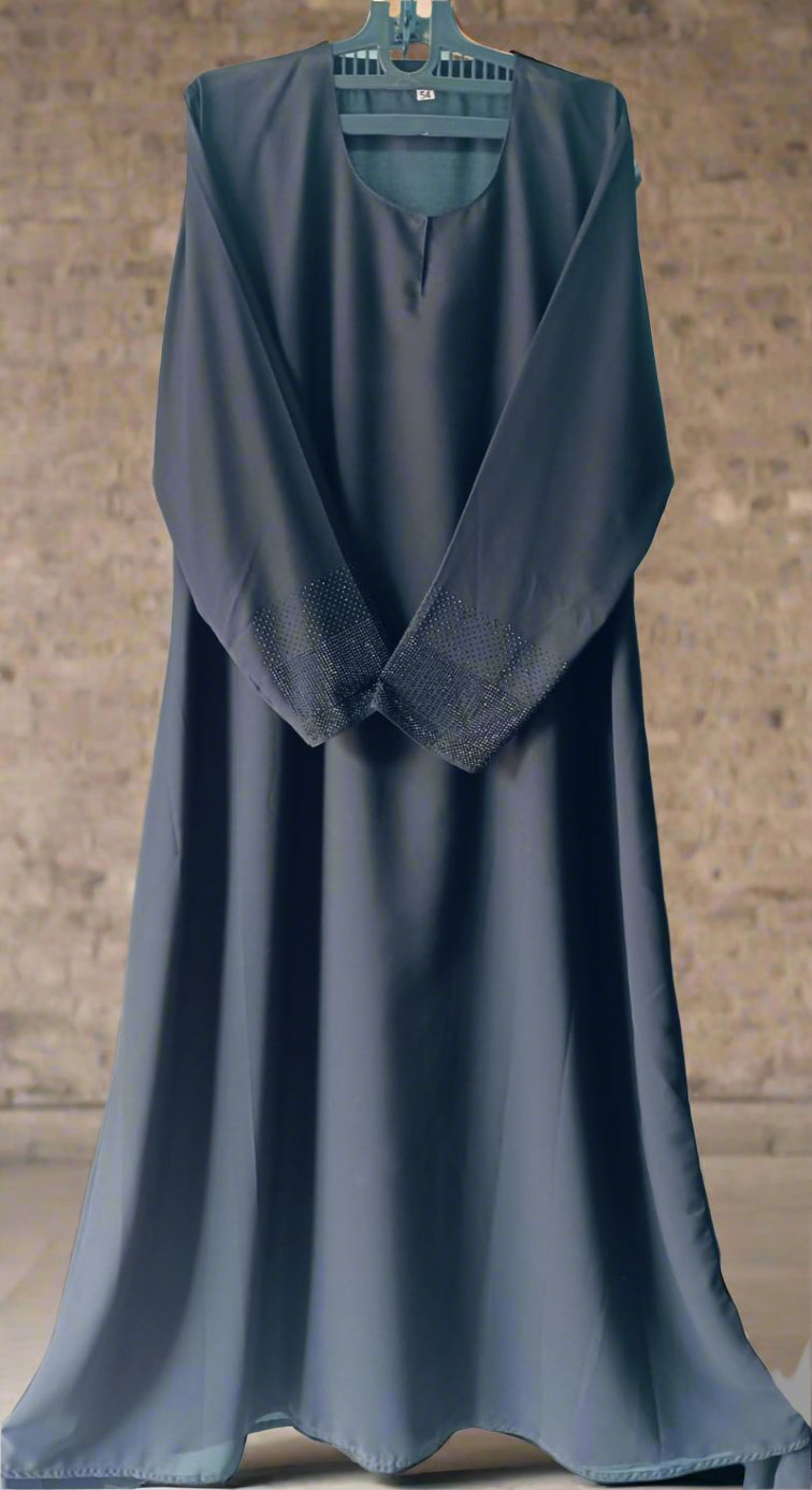 Plain Black Burqa with Stonework Sleeves