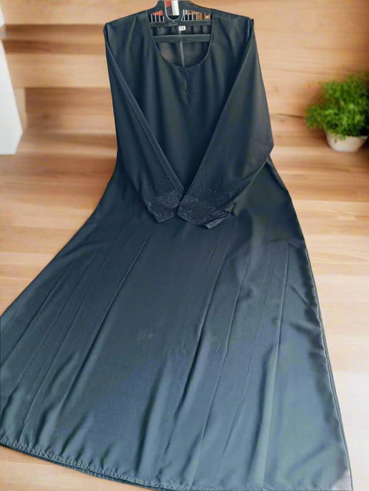 Plain Black Burqa with Stonework Sleeves