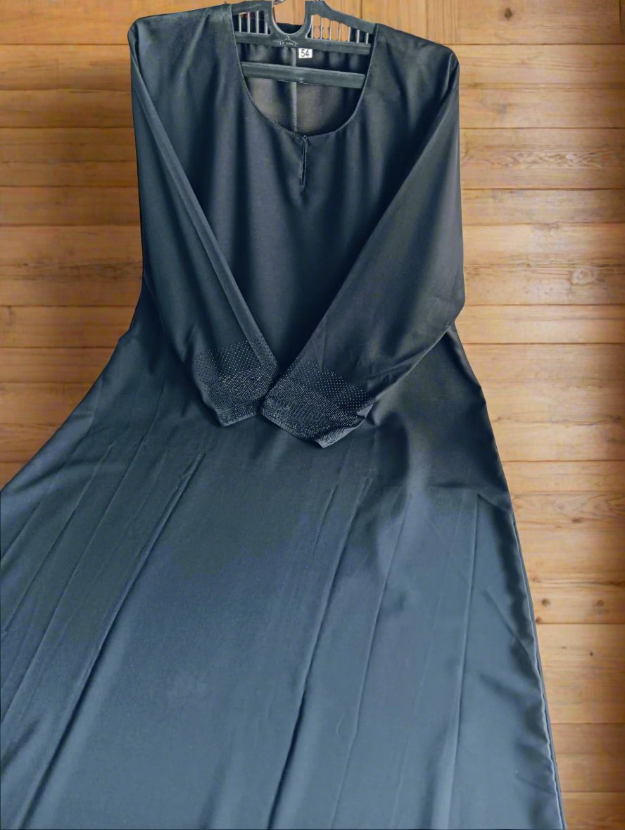 Plain Black Burqa with Stonework Sleeves