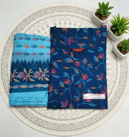 Pranjul long sleeve cotton nighty set with dupatta-full-sleeves