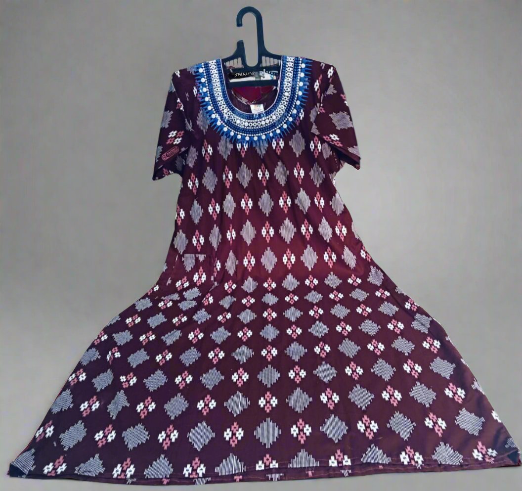 Moon Maroon-Blue neck Nighty