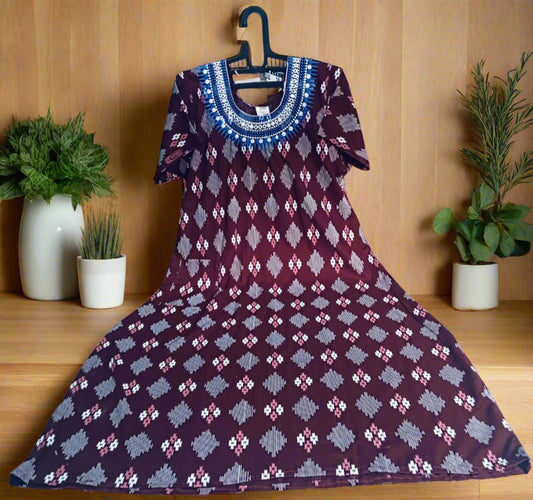 Moon Maroon-Blue neck Nighty