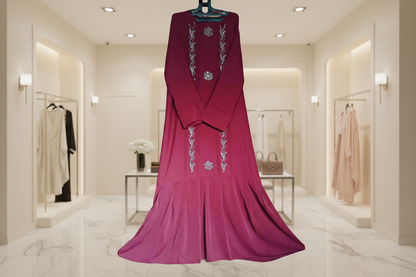 Mahroon Maroon Frill Abaya – with Elegant Stonework
