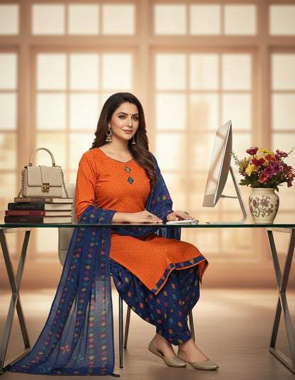 Straight Cut – 3Pc Set- Orange-Blue