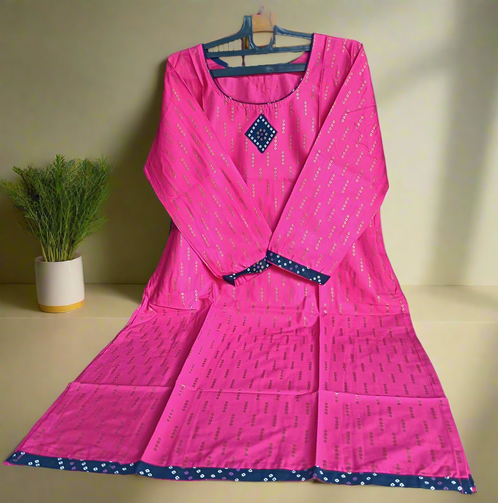 Pranjul Brand Cotton 3PC Set: Pink Top, Blue Bottom with Dupatta