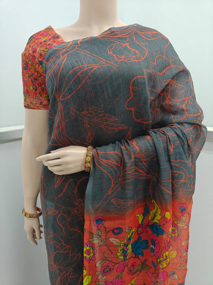 Trending Linen Cotton Saree in elegant design for casual and work wear-GRAY