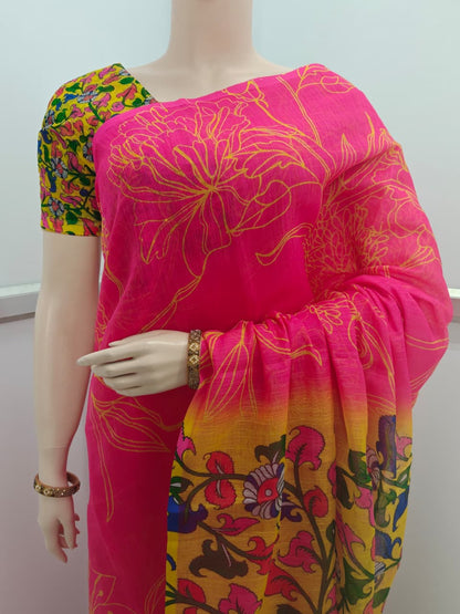 Trending Linen Cotton Saree in elegant design for casual and work wear