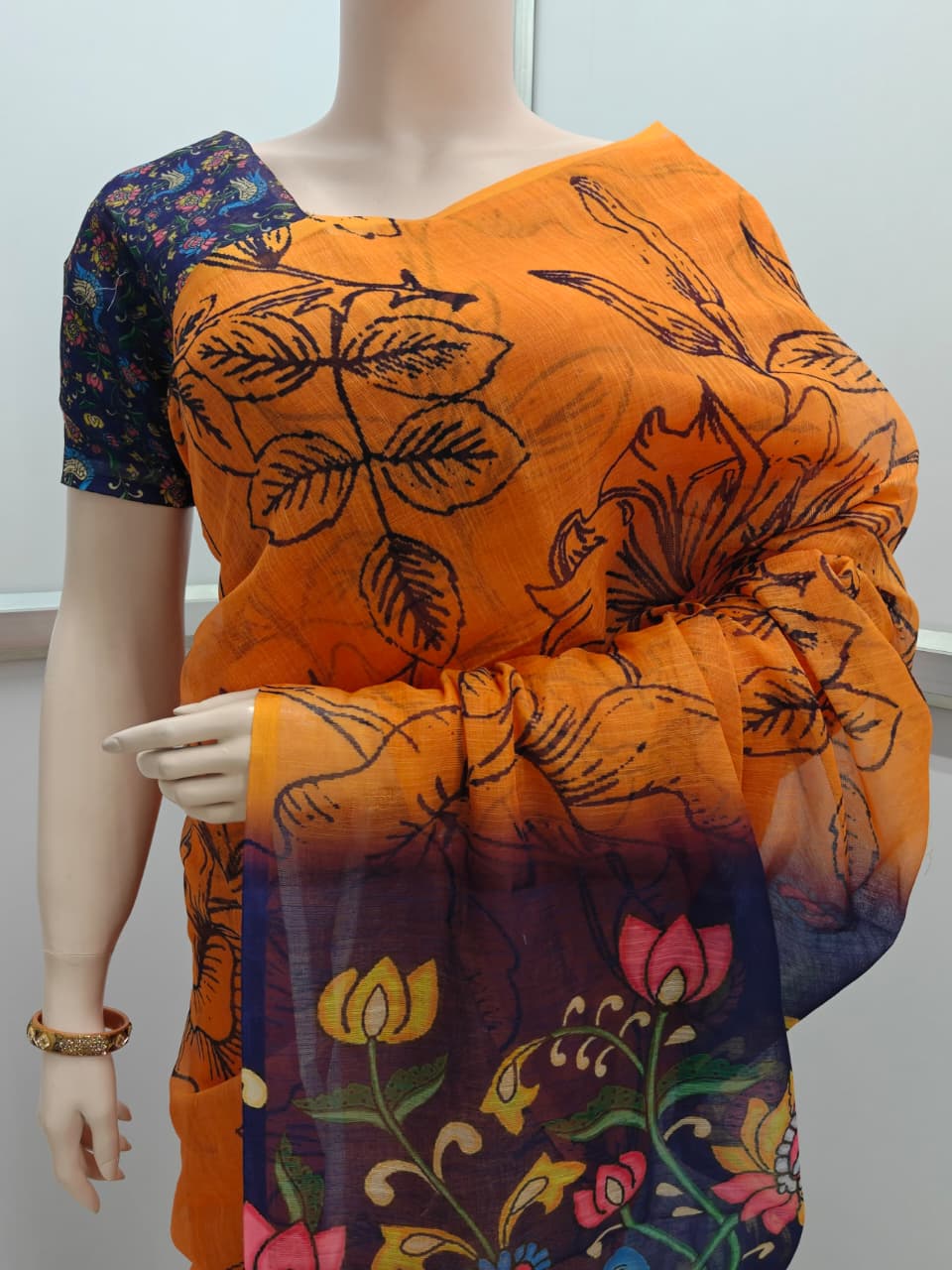 Soft linen cotton saree with simple classy drape – everyday ethnic wear-orange