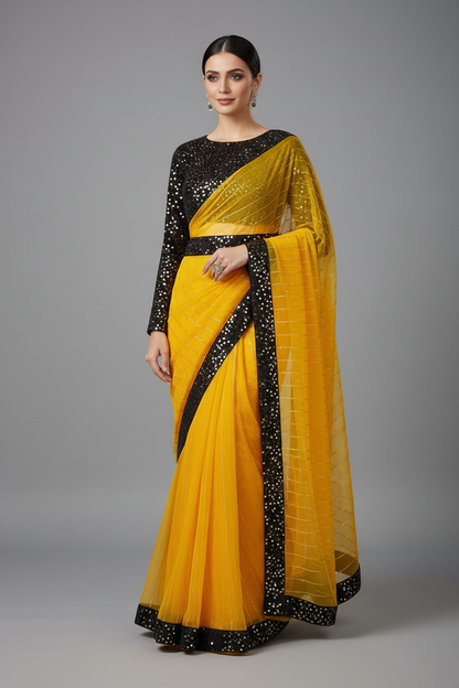 Newly Married - Sequence Saree - Yellow