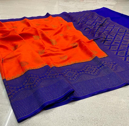 Banarasi Daybal Semi Doupin Soft Silk Saree-with all-over buta-weaving - rich pallu design