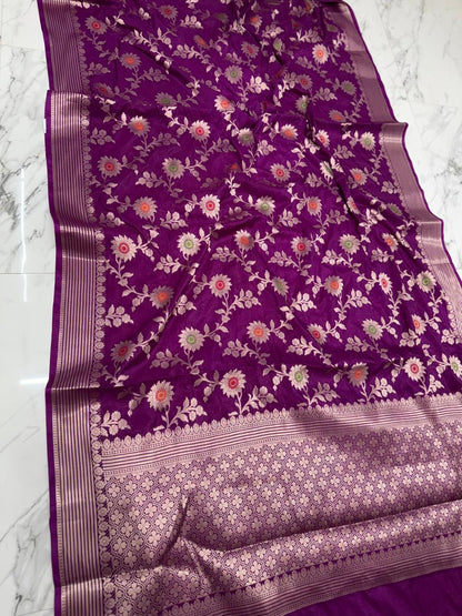 Banarasi Katan Dyeble Dupion Meenakari Jaal Silk Saree with Dual Zari Weaves-purple