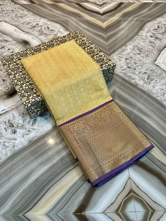 Banarasi Tissue Soft Silk Saree with Zari Border and Jacquard Fancy Blouse – Premium Quality-ivory