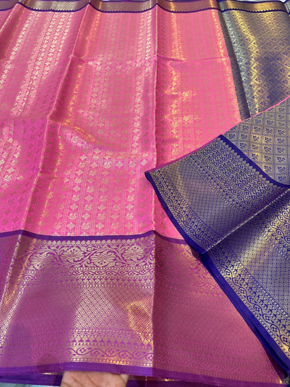 Banarasi Tissue Soft Silk Saree with Zari Border and Jacquard Fancy Blouse – Premium Quality-pinkk