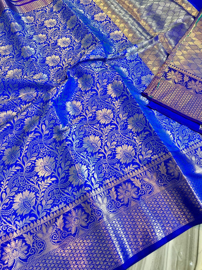 Banarasi Tissue Soft Silk Saree with Zari Border and Jacquard Fancy Blouse – Premium Quality by Rafia Fashions-blue