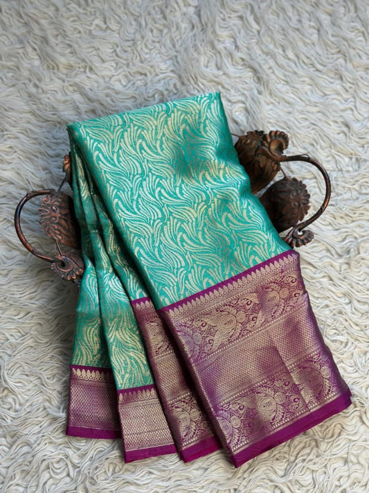 Banarasi Tissue Soft Silk Saree with Zari Border and Jacquard Fancy Blouse – Premium Quality by Rafia Fashions