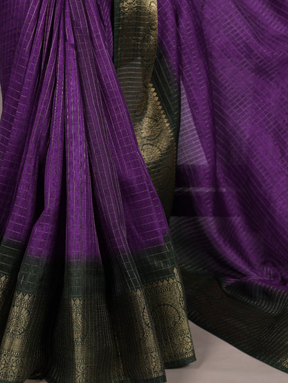 Dola Chex Saree with Zari Weaving and Borders-purple feet