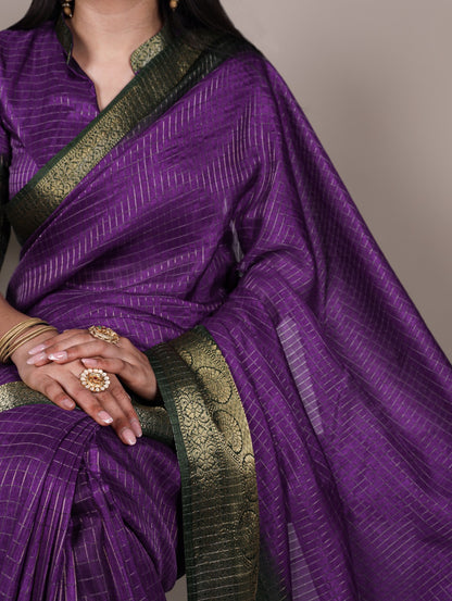 Dola Chex Saree with Zari Weaving and Borders-purple-