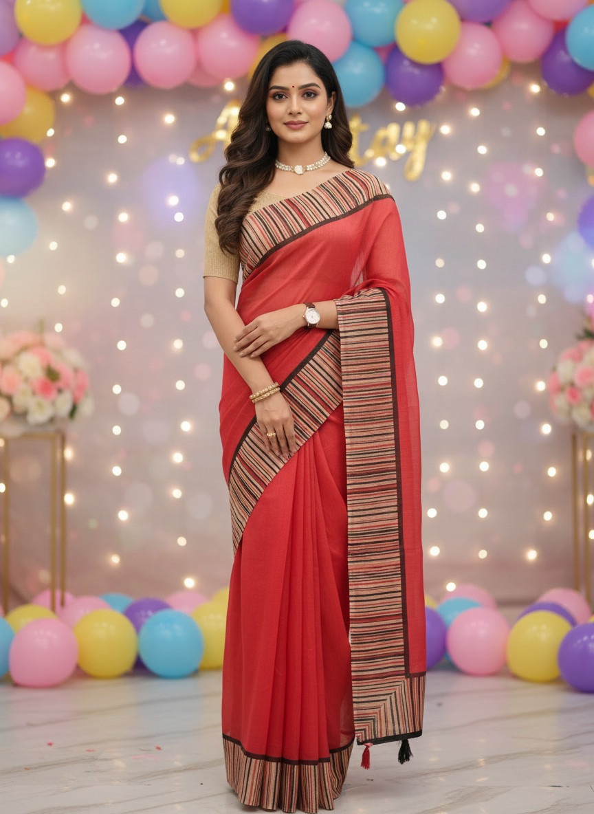 Lightweight Linen Cotton Saree for office and daily wear – soft breathable fabric