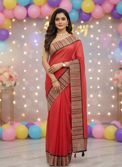 Lightweight Linen Cotton Saree for office and daily wear – soft breathable fabric