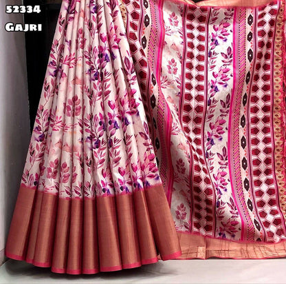 Handloom Tussar Silk Saree with Floral Digital Print & 9 Inch Zari Border-52334