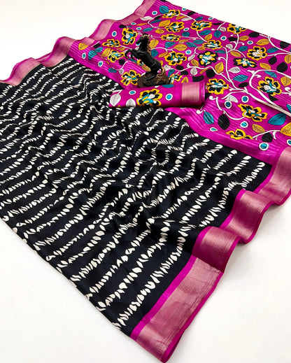 Premium Handloom Cotton Silk Saree with zari border and floral design on border