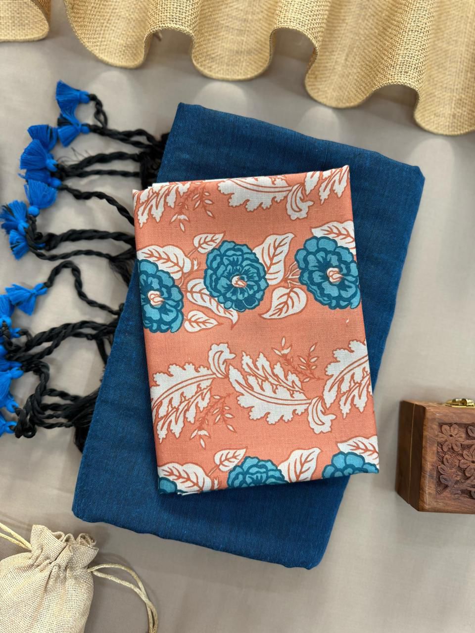 Khadi Handloom Cotton Saree with Magic Cotton Blouse - KHADI-022