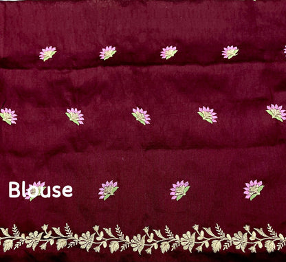 Ivory Kota Silk Saree with Zari and Embroidery Work featuring Cutwork Lace and Contrast Phantom Silk Blouse – Rafia Fashions