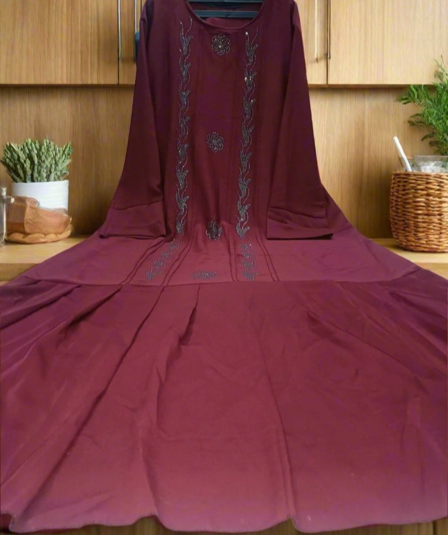 Mahroon Maroon Frill Abaya