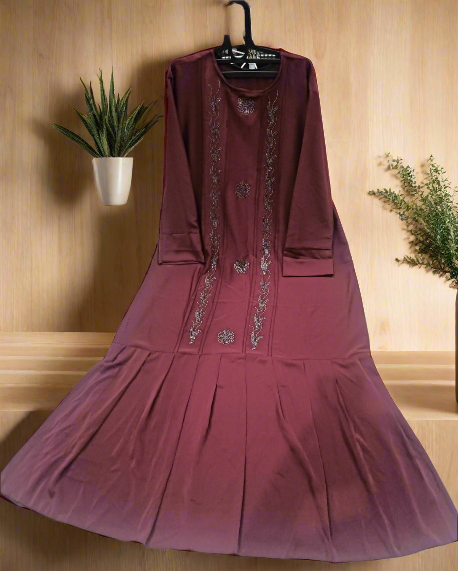 Mahroon Maroon Frill Abaya